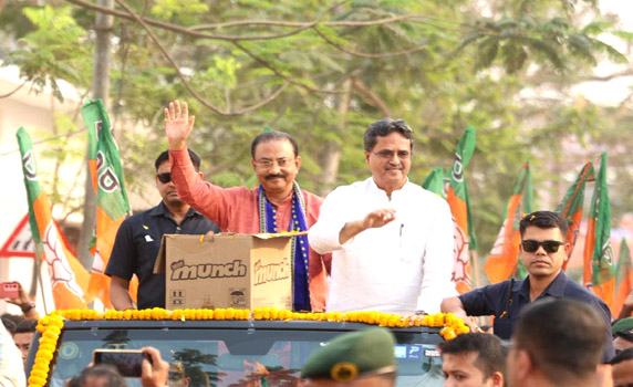 Tripura CM Dr. Manik Saha joins spectacular roadshow at Dharmanagar, North Tripura.